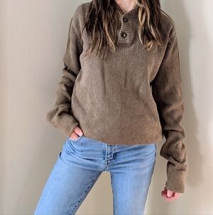 Eddie Bauer Chunky Ribbed Textured Long Sleeve Henley Sweater In Brown
